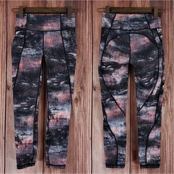 Lululemon Womens Size 4 Time To Sweat Crop 23" Azurite Poppy Coral Multi W6AX8S - Picture 1 of 10